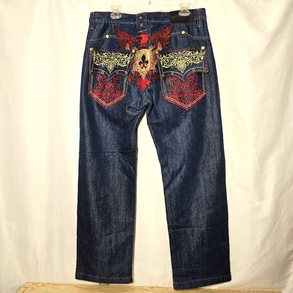Vintage Y2K Imperious Delf Trading Baggy Embroidered Jeans 36 X 32
